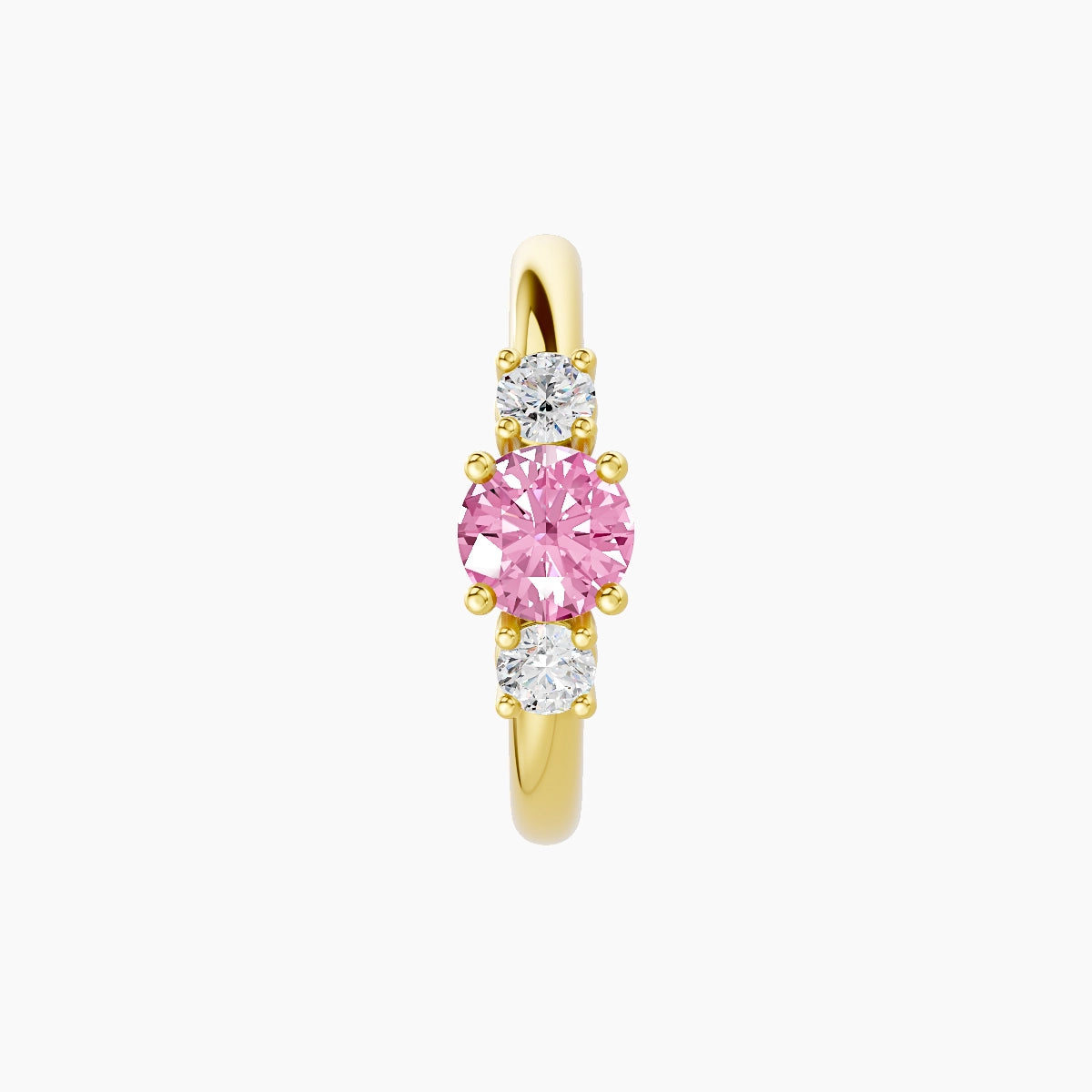 Grace | 18k Yellow Gold 9.5 mm Trilogy Round Pink Sapphire & Diamond Hoop Piercing