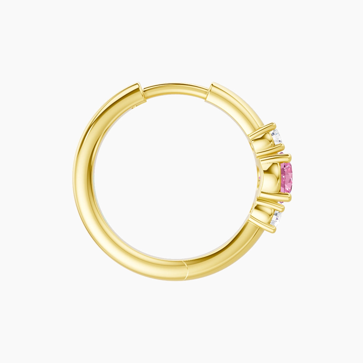 Grace | 18k Yellow Gold 9.5 mm Trilogy Round Pink Sapphire & Diamond Hoop Piercing