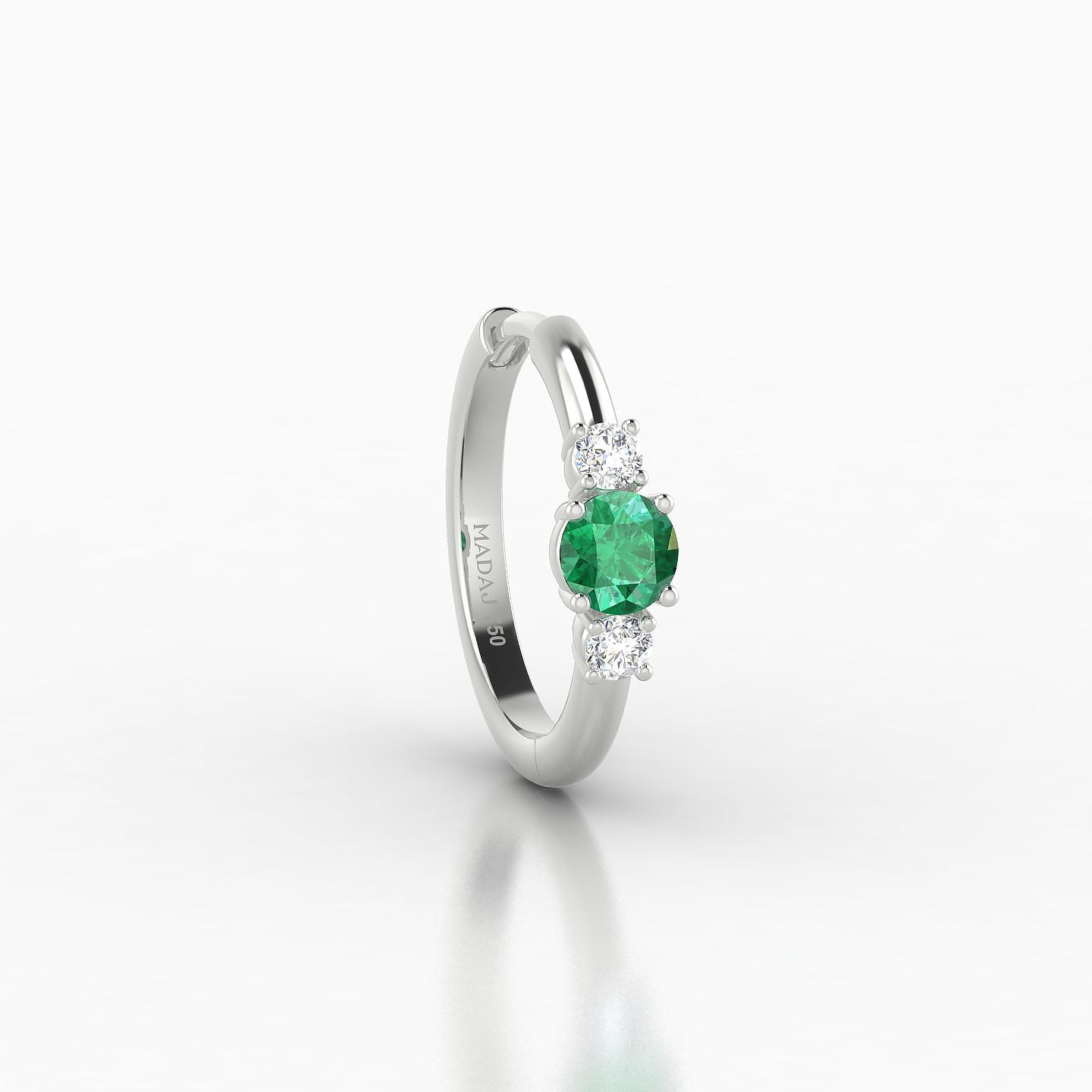 Grace | 18k White Gold 9.5 mm Trilogy Round Emerald & Diamond Hoop Piercing