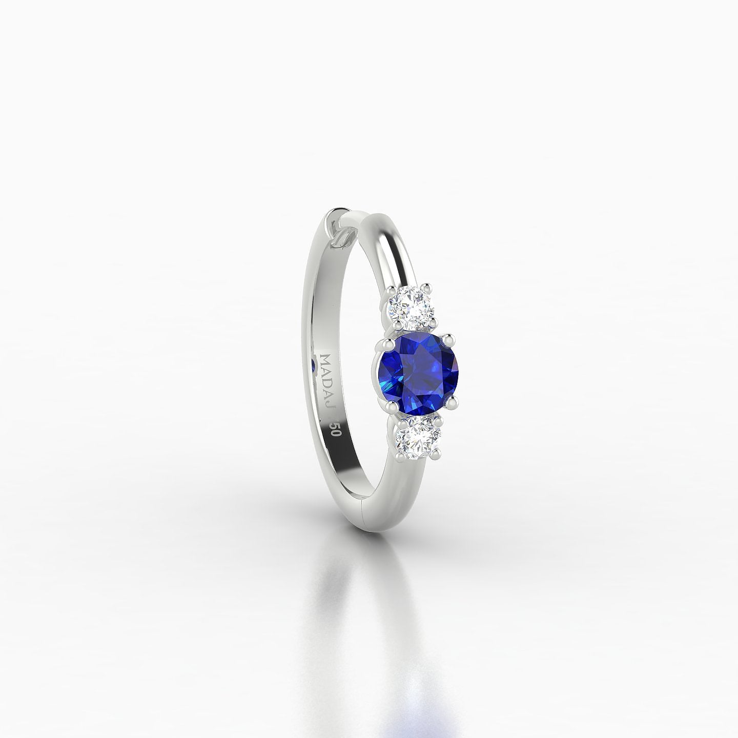 Grace | 18k White Gold 9.5 mm Trilogy Round Sapphire & Diamond Hoop Piercing