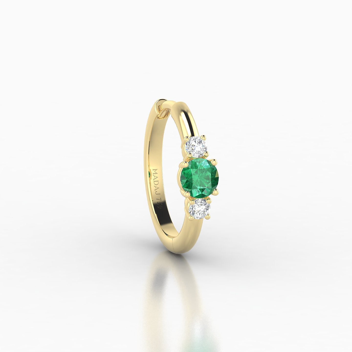 Grace | 18k Yellow Gold 9.5 mm Trilogy Round Emerald & Diamond Hoop Piercing