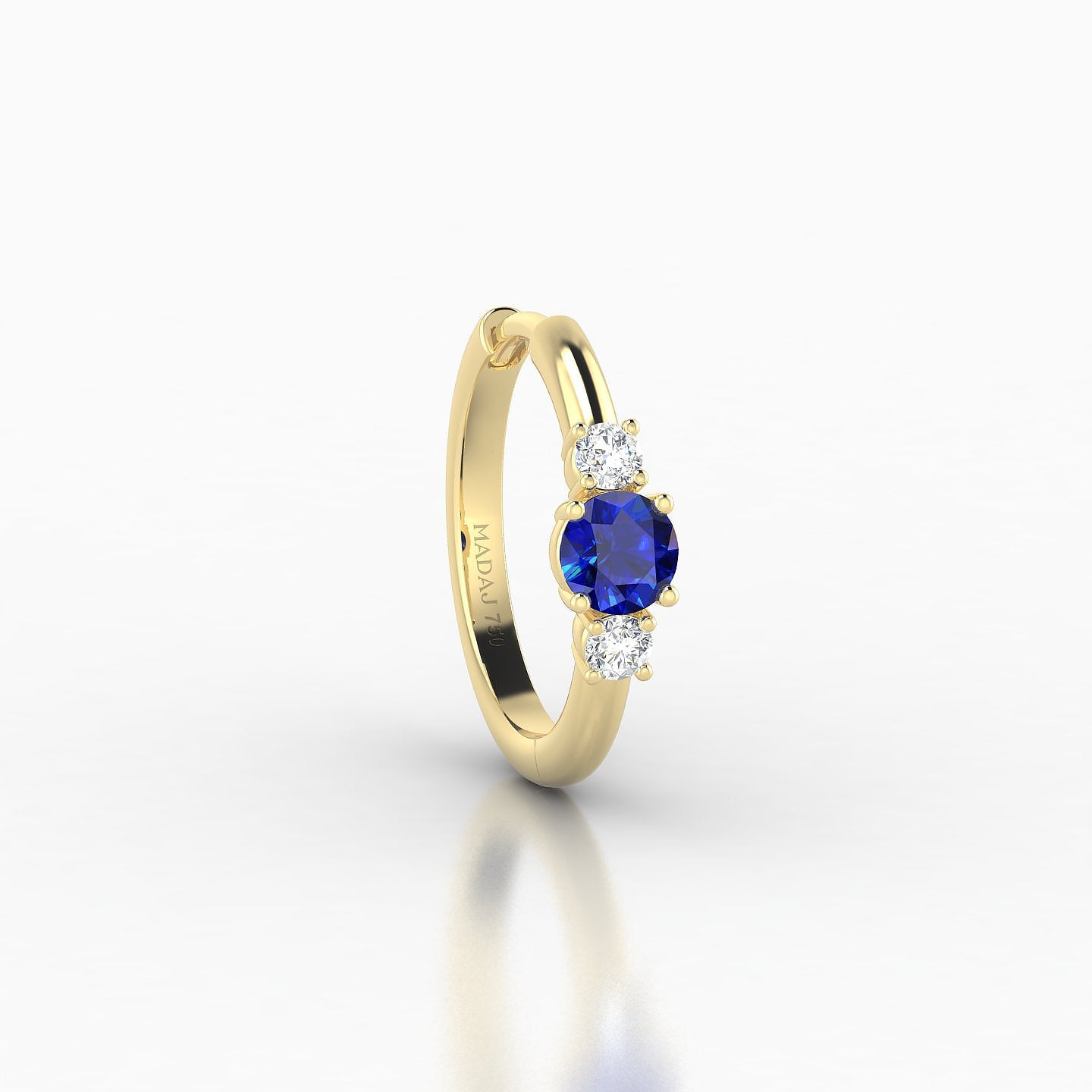 Grace | 18k Yellow Gold 9.5 mm Trilogy Round Sapphire & Diamond Hoop Piercing