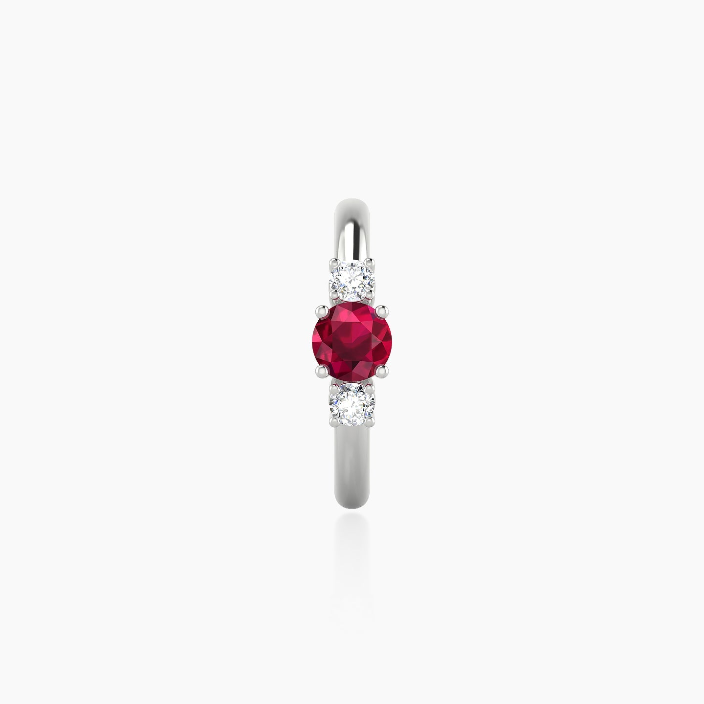 Grace | 18k White Gold 9.5 mm Trilogy Round Ruby & Diamond Hoop Piercing