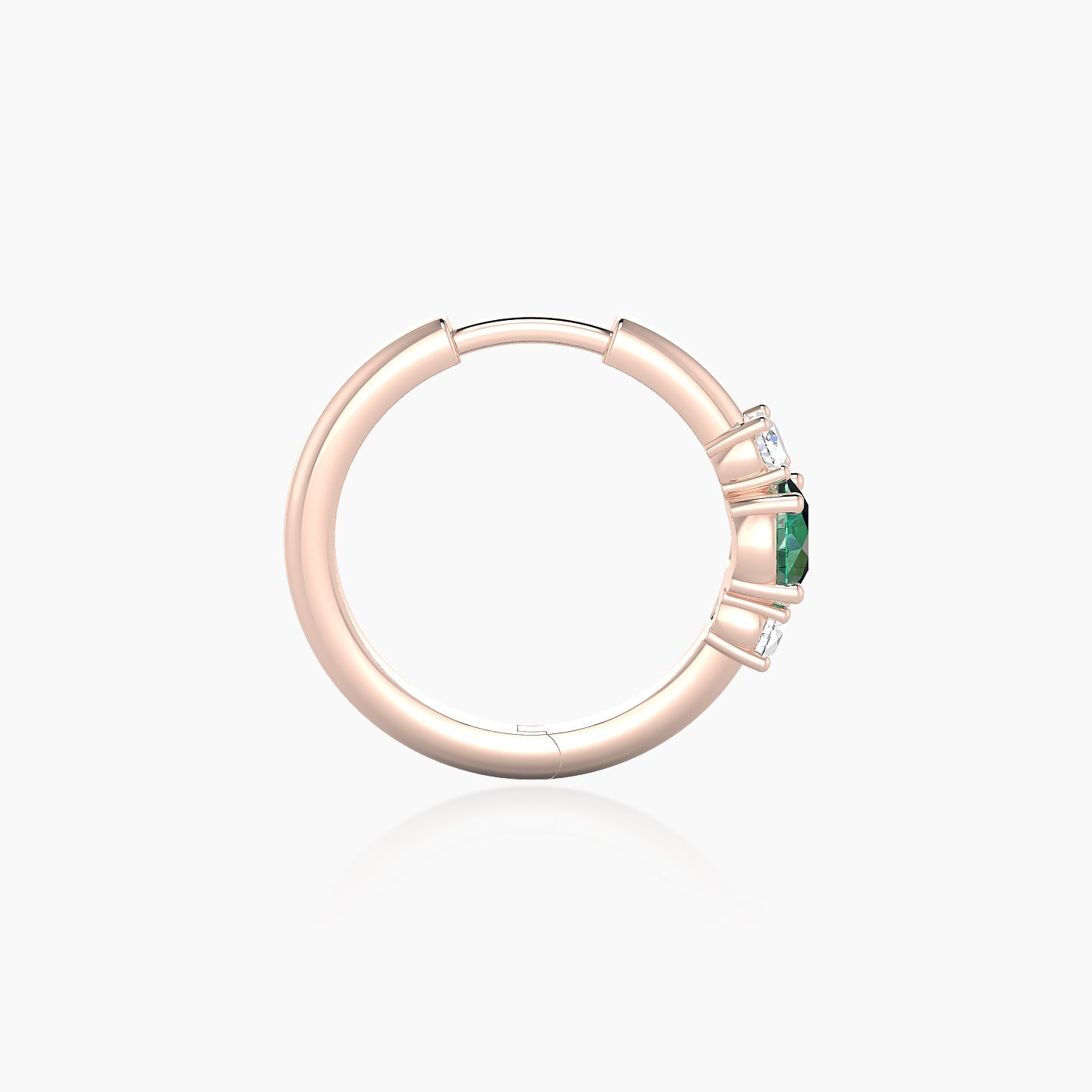 Grace | 18k Rose Gold 9.5 mm Trilogy Round Emerald & Diamond Hoop Piercing