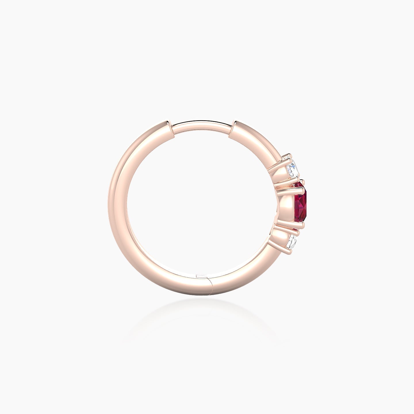 Grace | 18k Rose Gold 9.5 mm Trilogy Round Ruby & Diamond Hoop Piercing