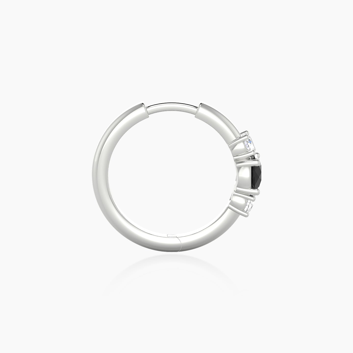 Grace | 18k White Gold 9.5 mm Trilogy Round Black Diamond & Diamond Hoop Piercing