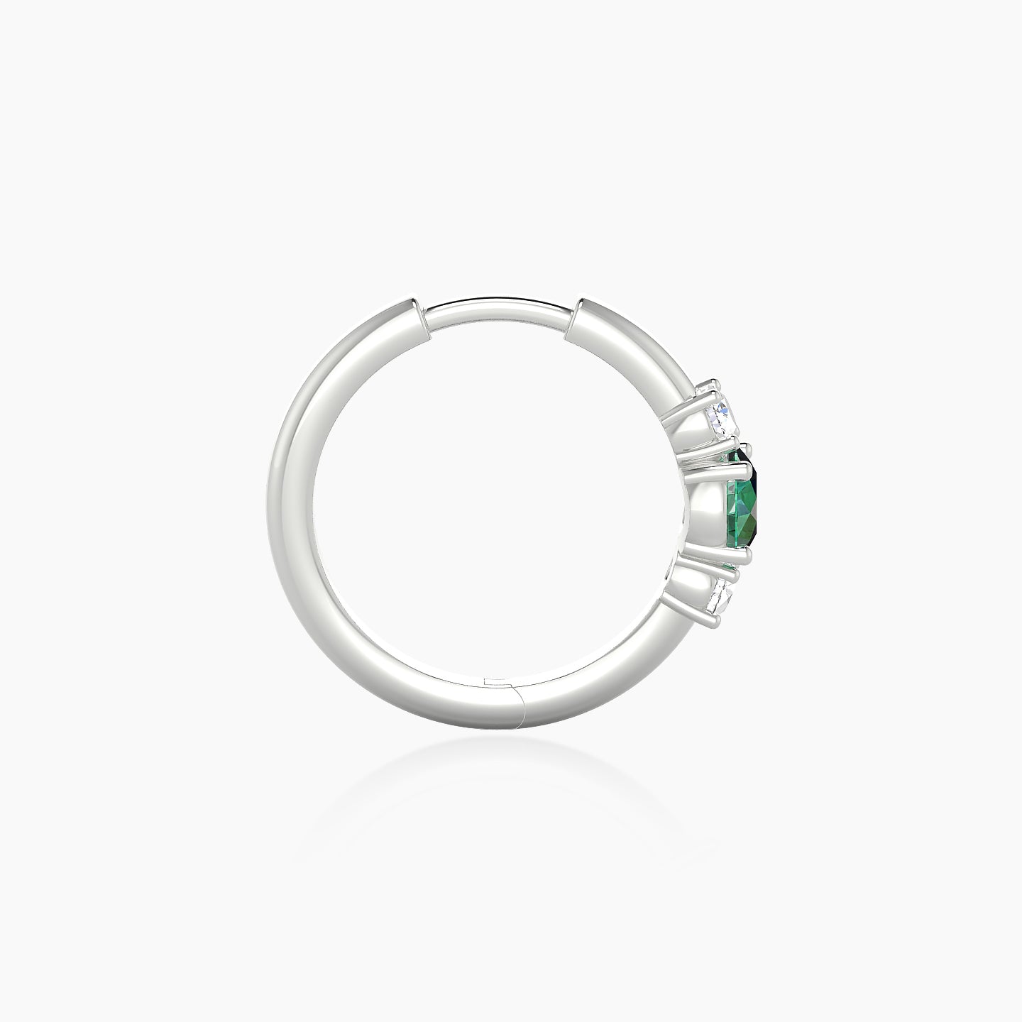 Grace | 18k White Gold 9.5 mm Trilogy Round Emerald & Diamond Hoop Piercing