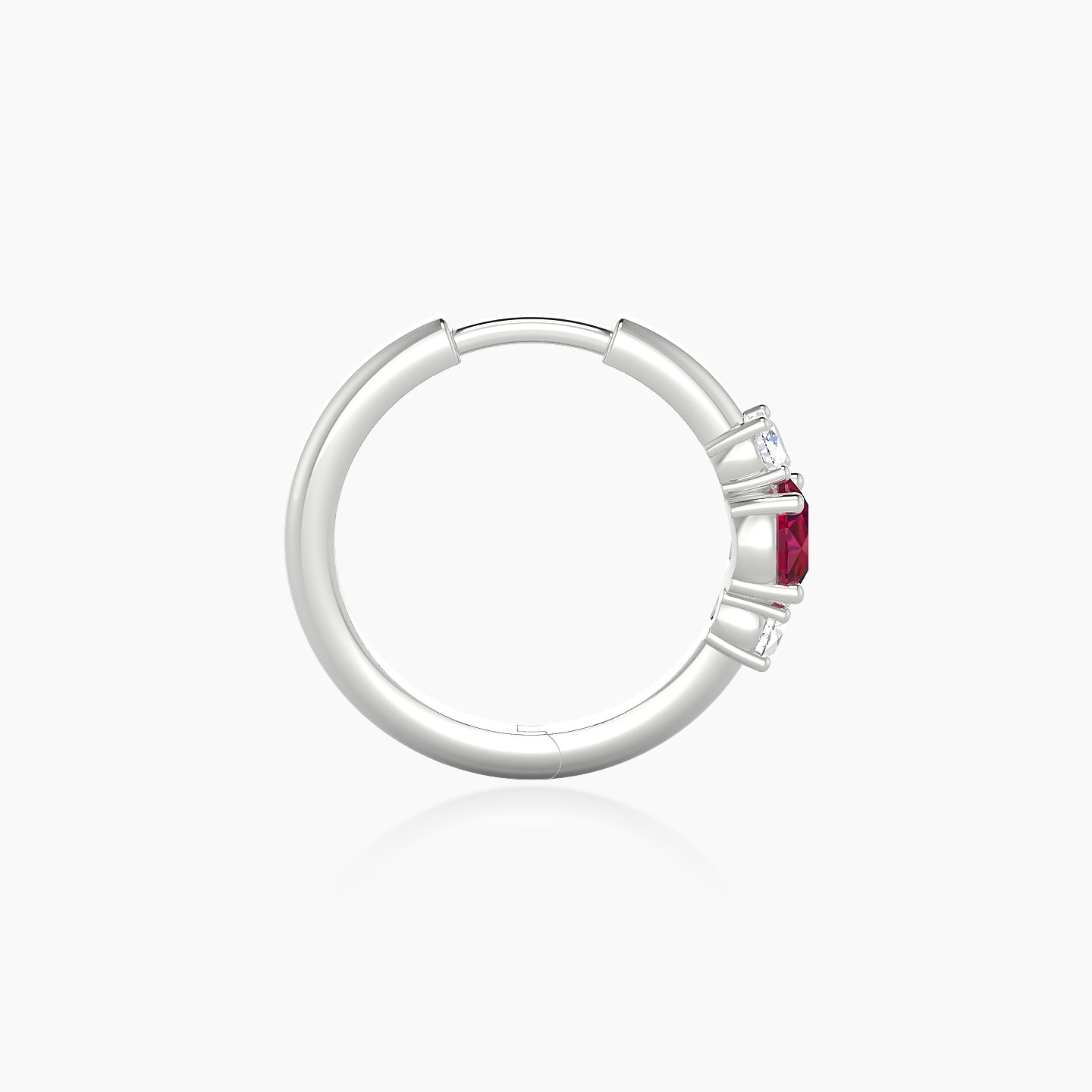 Grace | 18k White Gold 9.5 mm Trilogy Round Ruby & Diamond Hoop Piercing