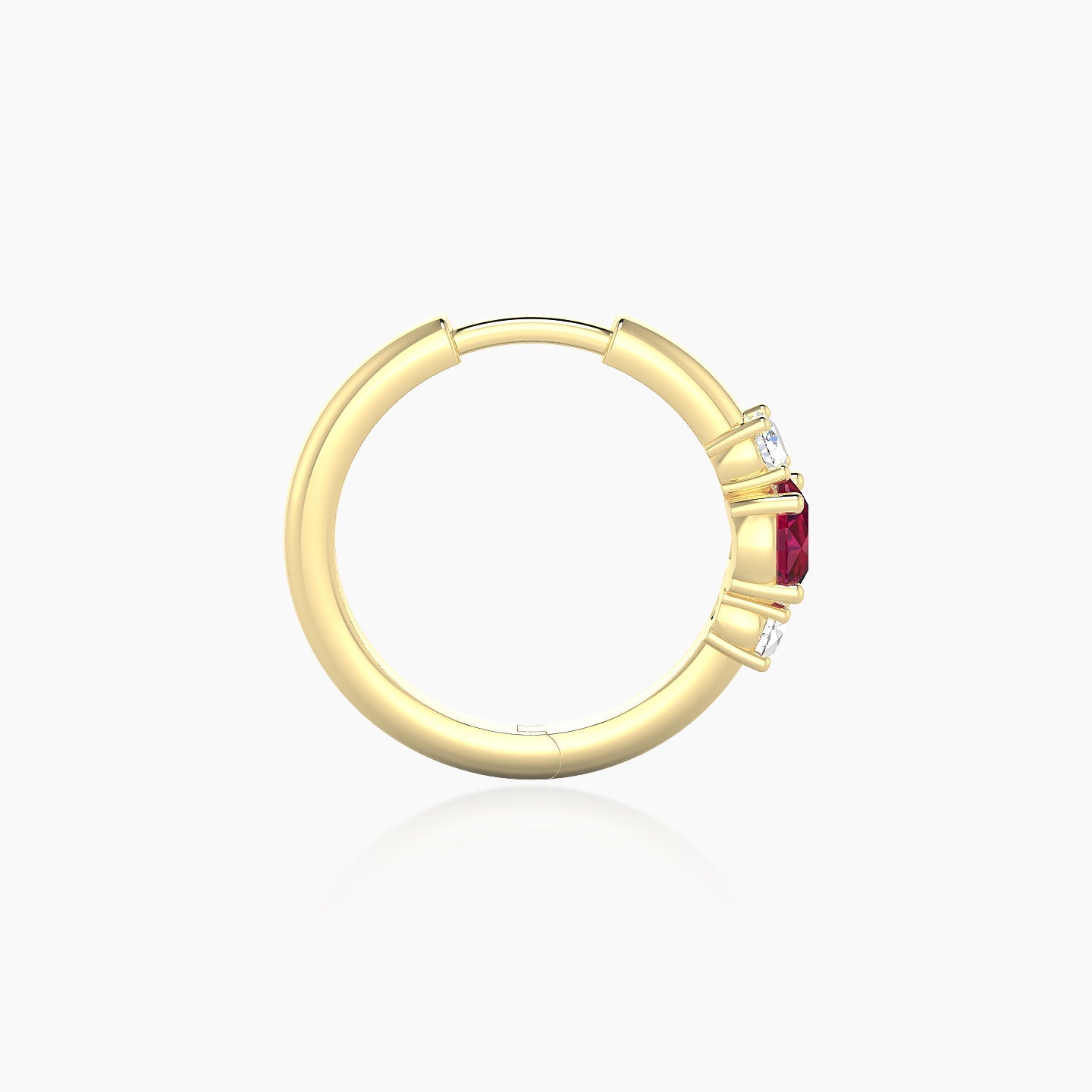 Grace | 18k Yellow Gold 9.5 mm Trilogy Round Ruby & Diamond Hoop Piercing