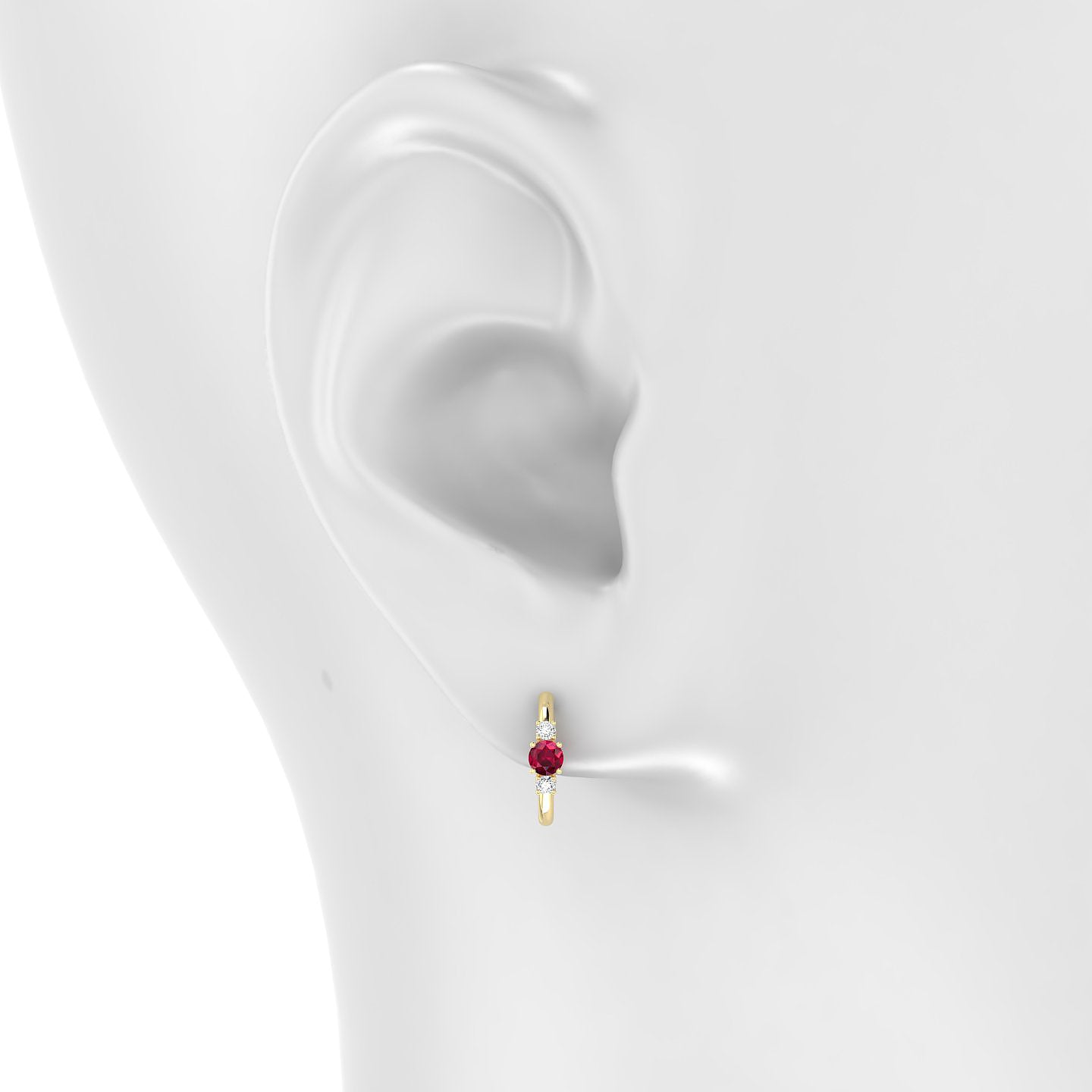 Grace | 18k Yellow Gold 9.5 mm Trilogy Round Ruby & Diamond Hoop Piercing