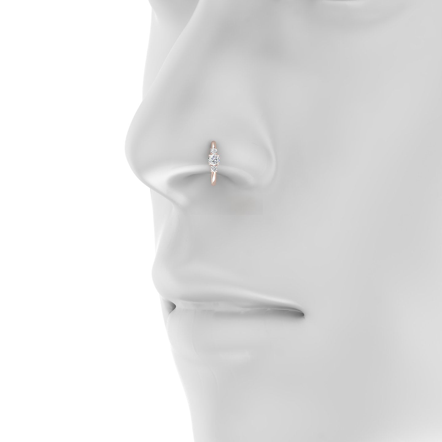 Grace | 18k Rose Gold 9.5 mm Trilogy Round Diamond Nose Ring Piercing