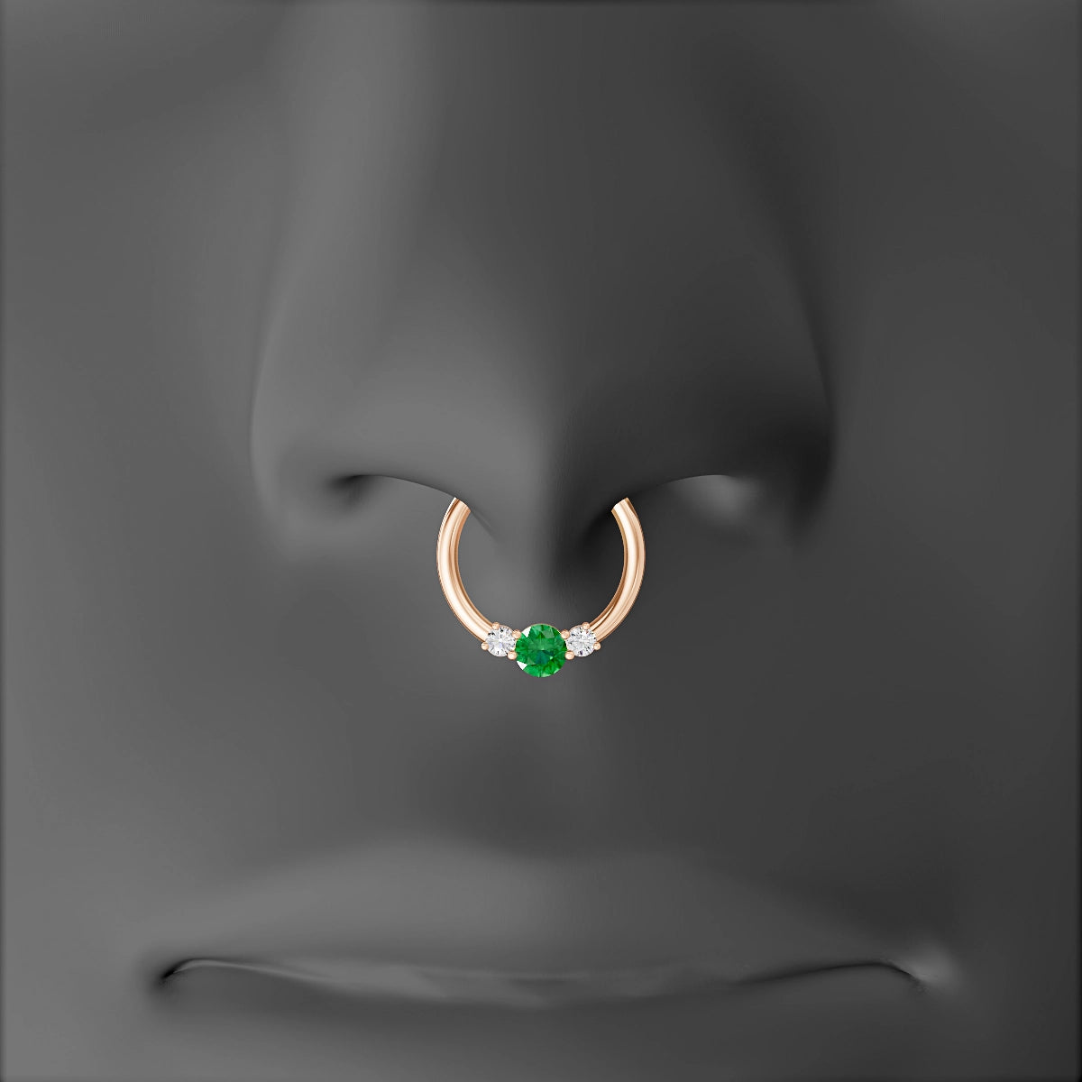 Grace | 18k Rose Gold 9.5 mm Trilogy Round Emerald & Diamond Septum Piercing