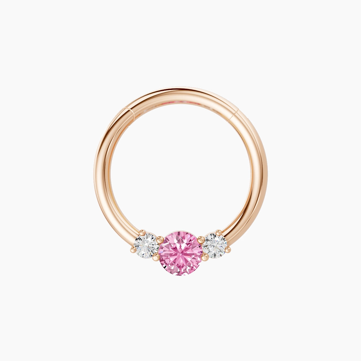Grace | 18k Rose Gold 9.5 mm Trilogy Round Pink Sapphire & Diamond Septum Piercing