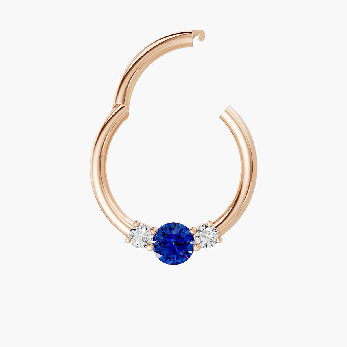 Grace | 18k Rose Gold 9.5 mm Trilogy Round Sapphire & Diamond Septum Piercing