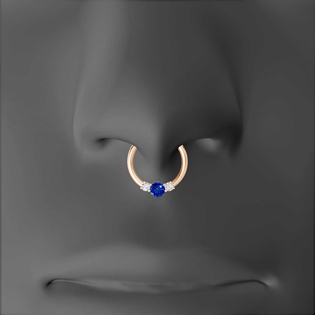 Grace | 18k Rose Gold 9.5 mm Trilogy Round Sapphire & Diamond Septum Piercing