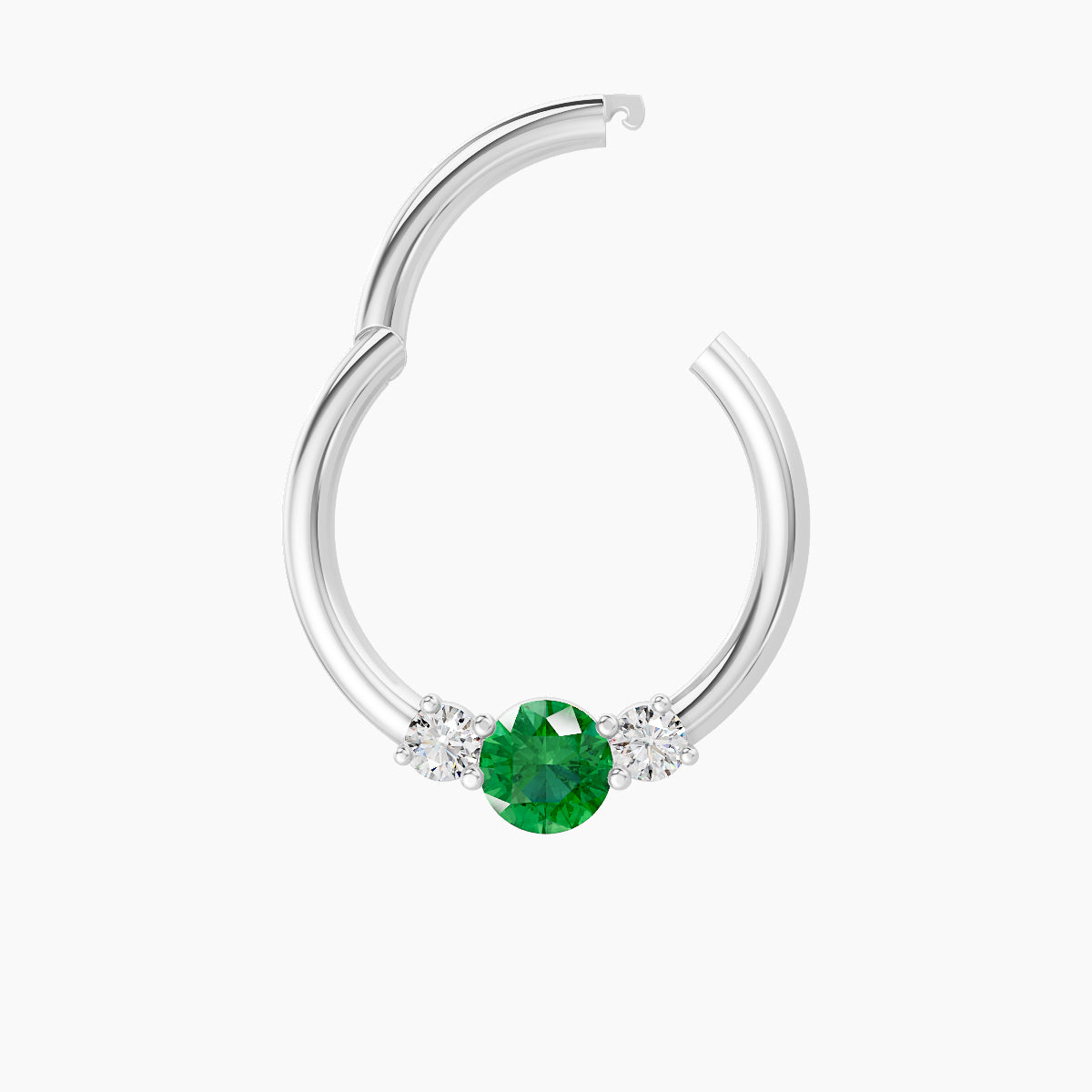 Grace | 18k White Gold 9.5 mm Trilogy Round Emerald & Diamond Septum Piercing