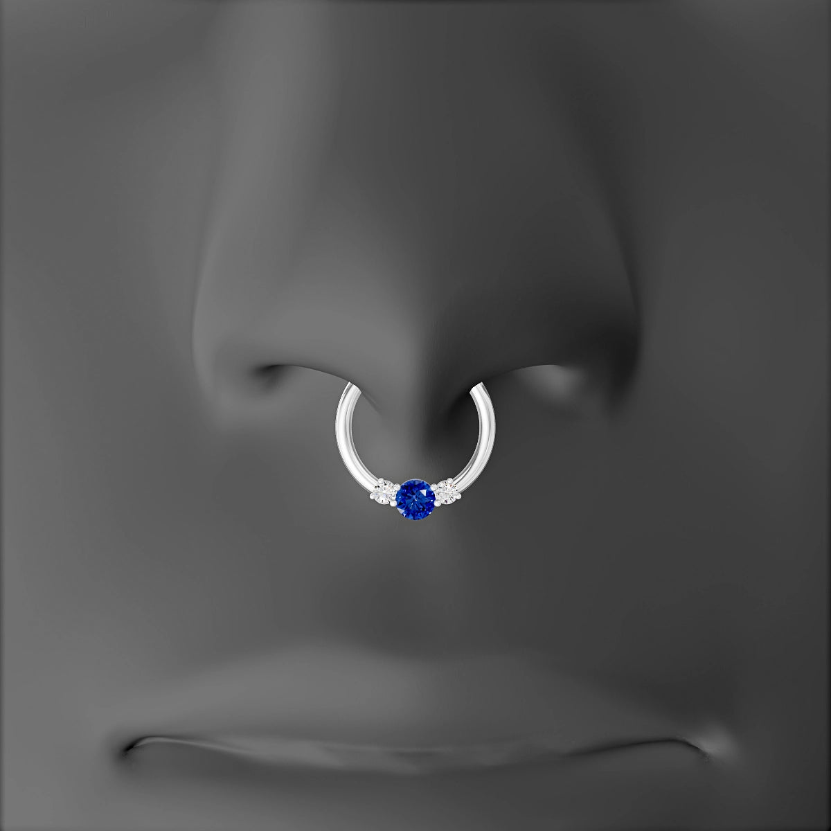 Grace | 18k White Gold 9.5 mm Trilogy Round Sapphire & Diamond Septum Piercing