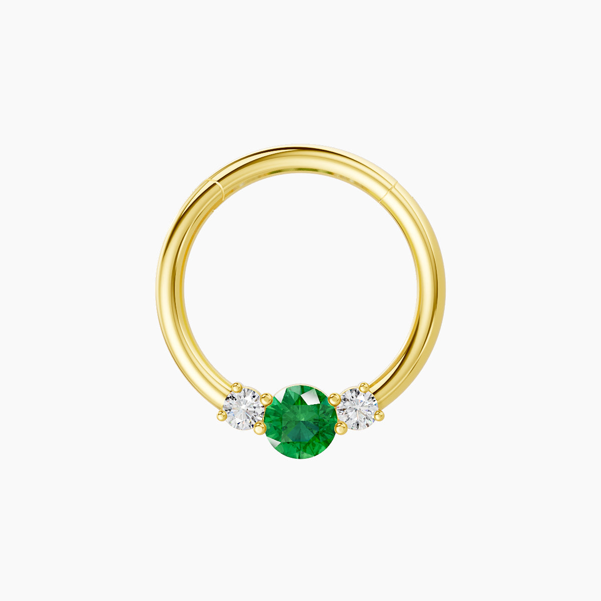 Grace | 18k Yellow Gold 9.5 mm Trilogy Round Emerald & Diamond Septum Piercing