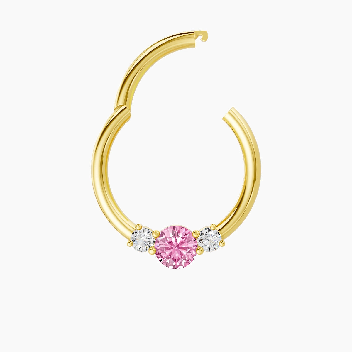 Grace | 18k Yellow Gold 9.5 mm Trilogy Round Pink Sapphire & Diamond Septum Piercing