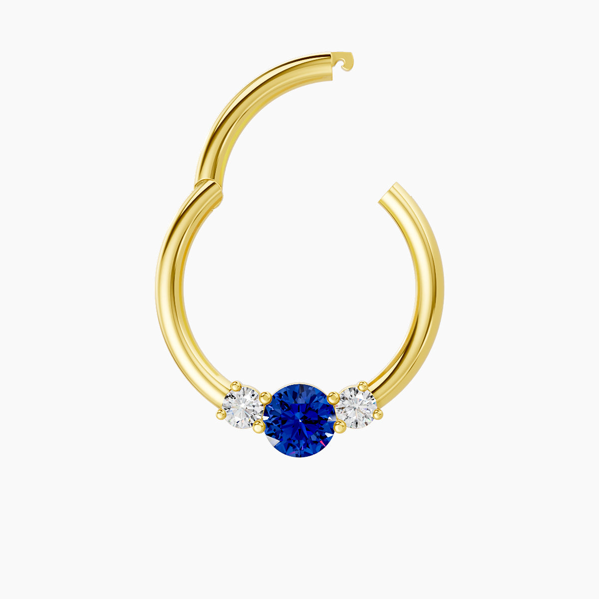 Grace | 18k Yellow Gold 9.5 mm Trilogy Round Sapphire & Diamond Septum Piercing