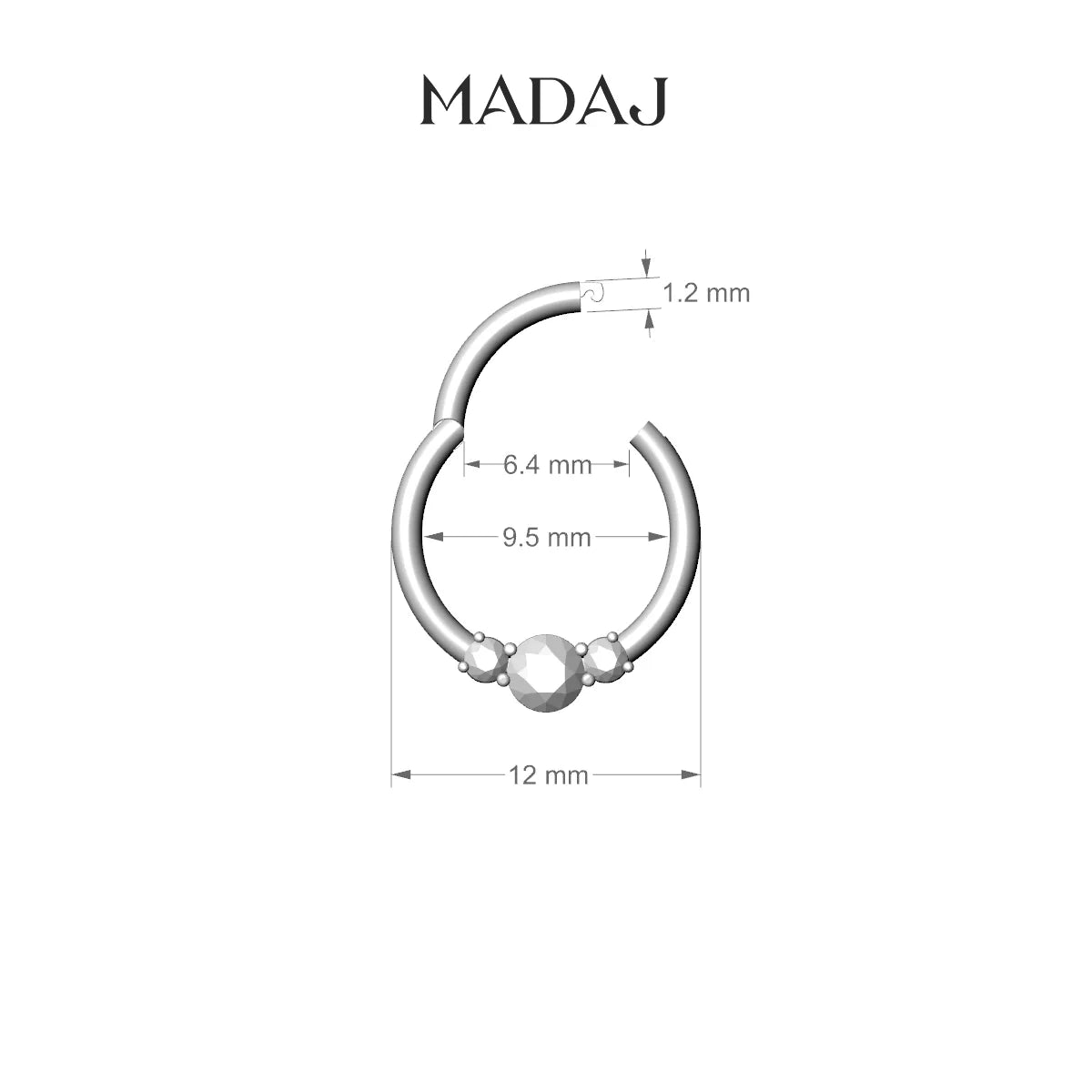 Grace | 18k White Gold 9.5 mm Trilogy Round Emerald & Diamond Septum Piercing