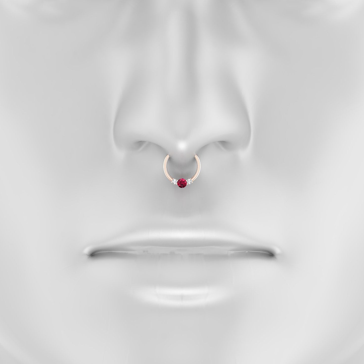 Grace | 18k Rose Gold 9.5 mm Trilogy Round Ruby & Diamond Septum Piercing