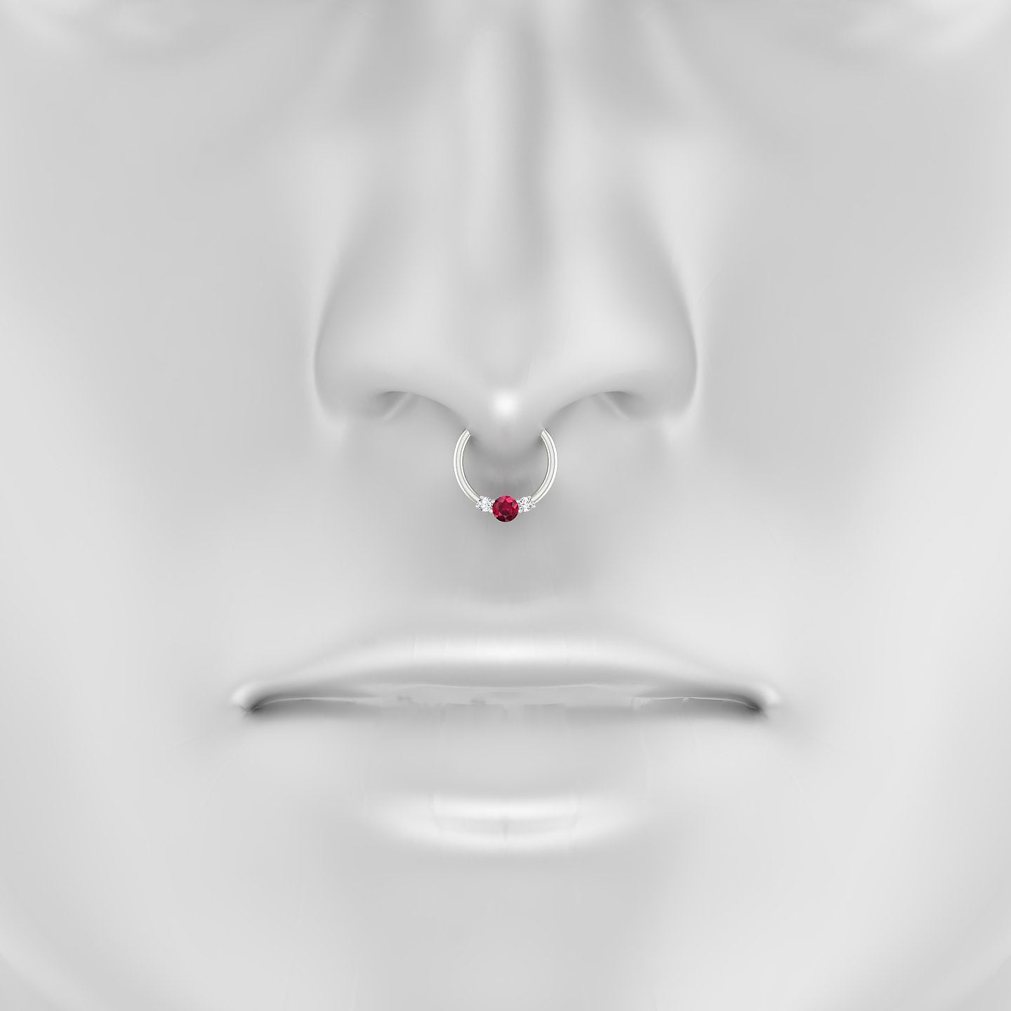 Grace | 18k White Gold 9.5 mm Trilogy Round Ruby & Diamond Septum Piercing