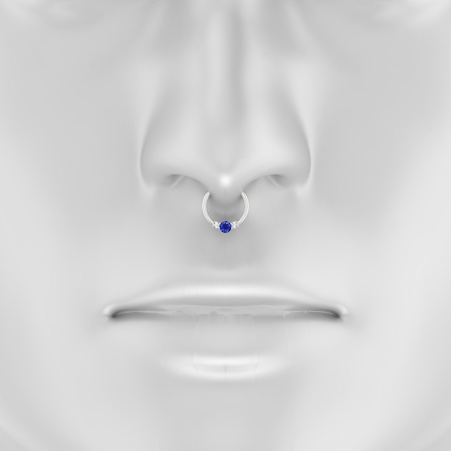 Grace | 18k White Gold 9.5 mm Trilogy Round Sapphire & Diamond Septum Piercing