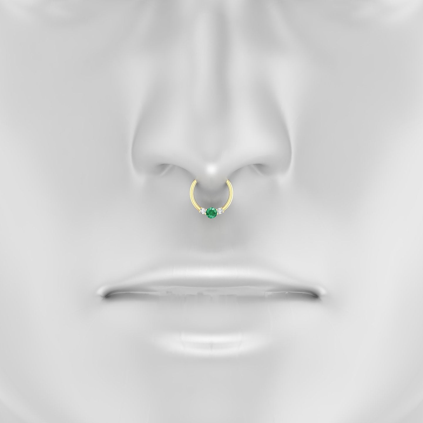 Grace | 18k Yellow Gold 9.5 mm Trilogy Round Emerald & Diamond Septum Piercing