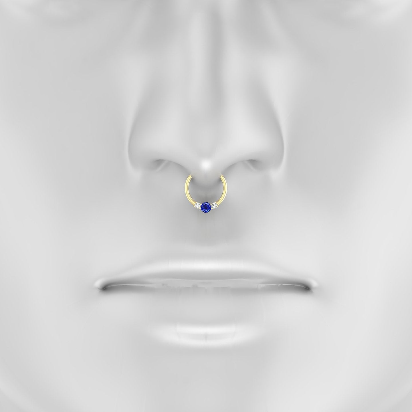 Grace | 18k Yellow Gold 9.5 mm Trilogy Round Sapphire & Diamond Septum Piercing