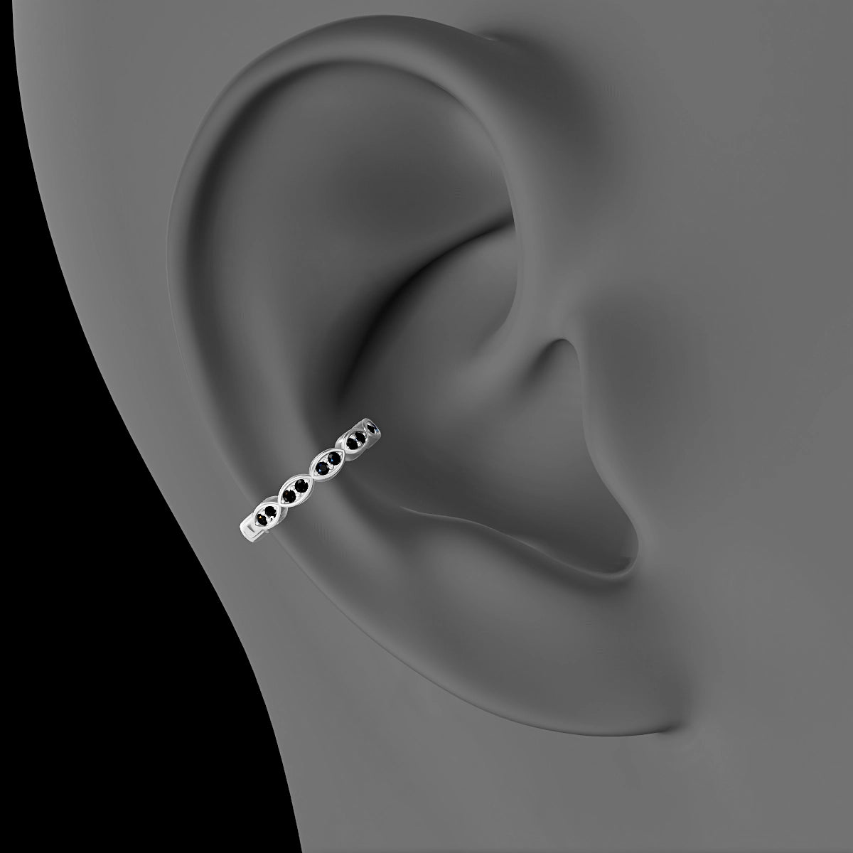 Hathor | 18k White Gold 11 mm Black Diamond Hoop Piercing