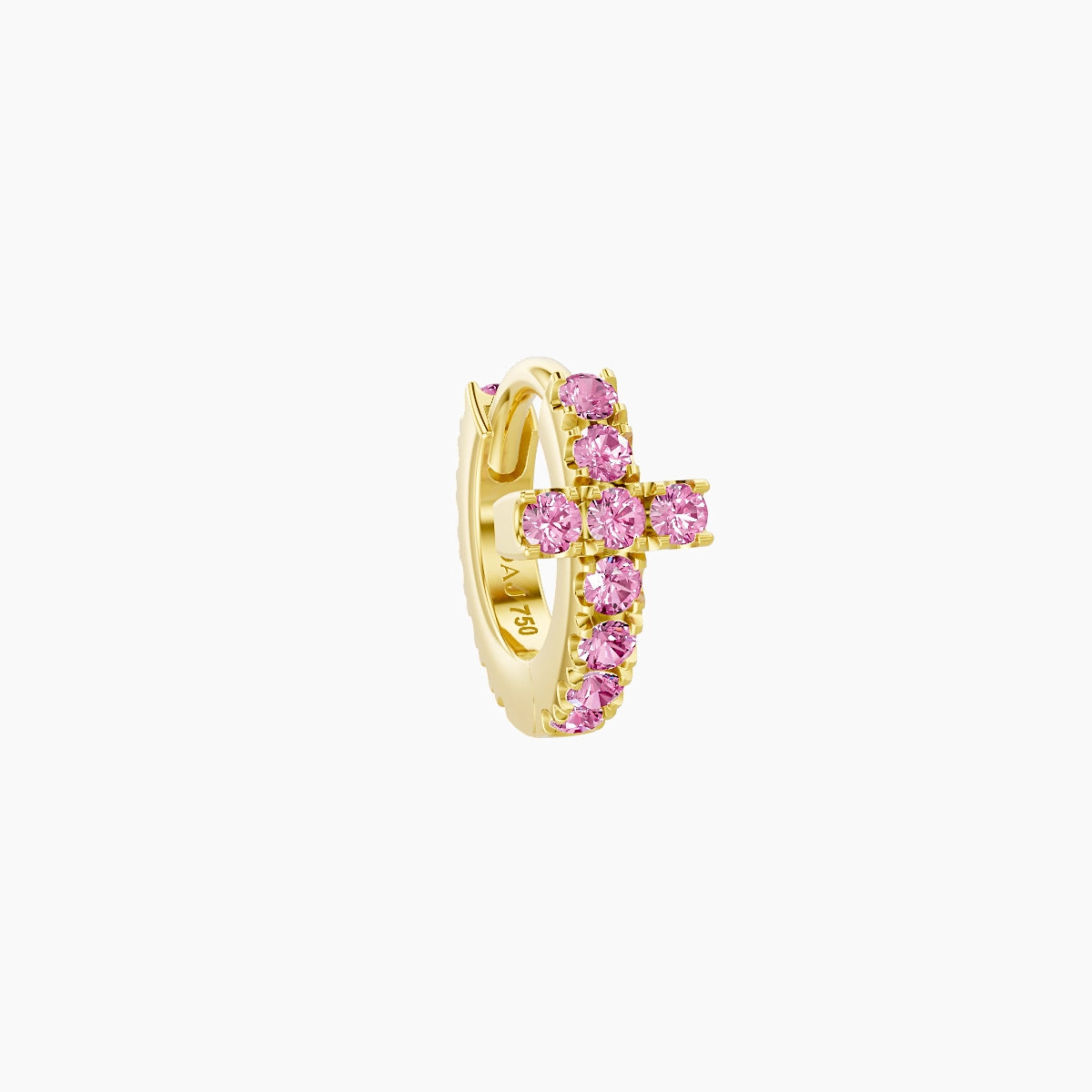 Hecate | 18k Yellow Gold 5 mm Cross Pink Sapphire Hoop Piercing