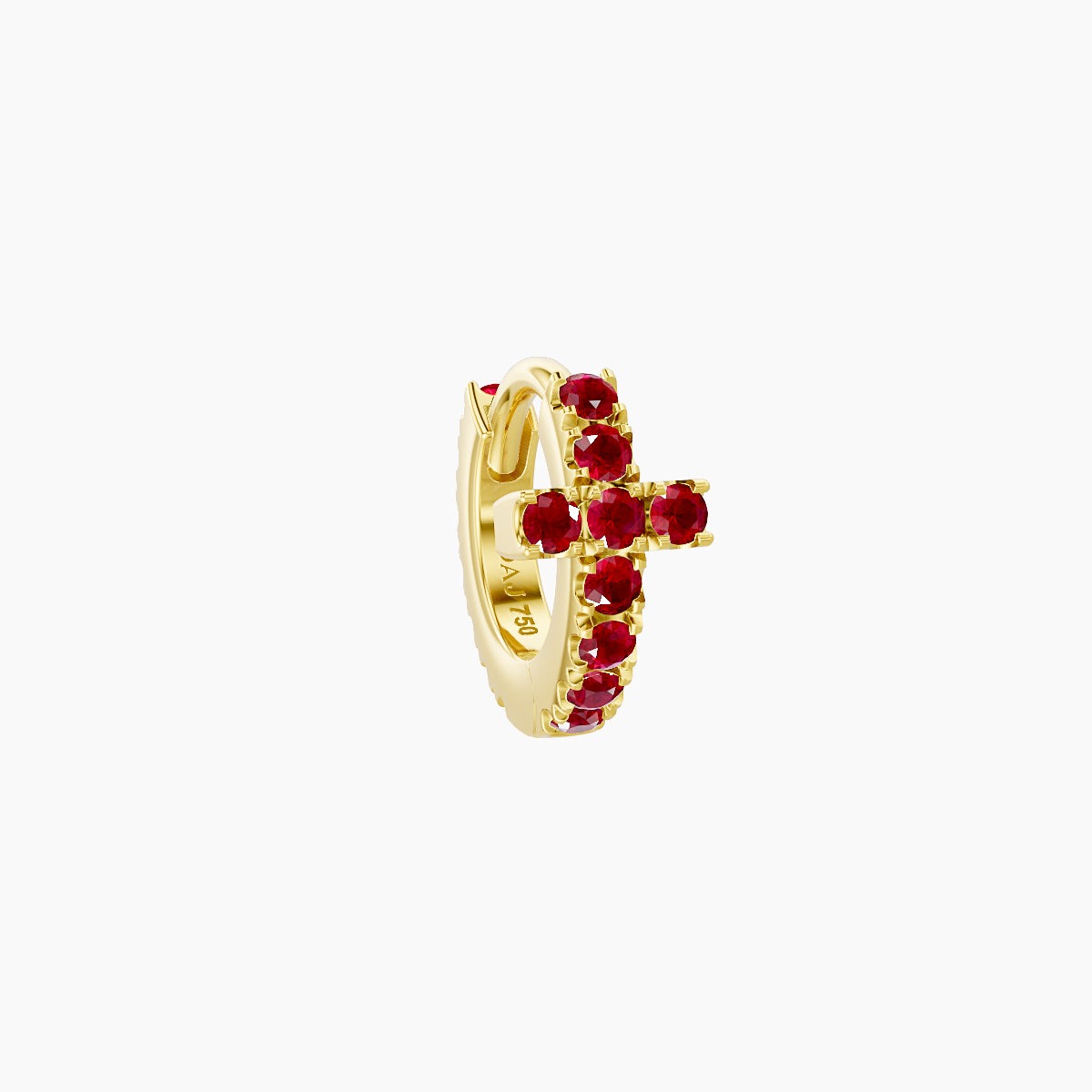 Hecate | 18k Yellow Gold 5 mm Cross Ruby Hoop Piercing