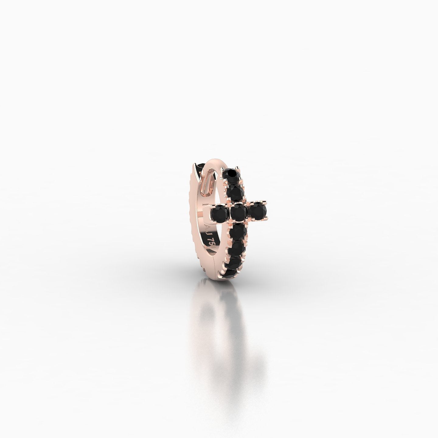 Hecate | 18k Rose Gold 5 mm Cross Black Diamond Hoop Piercing