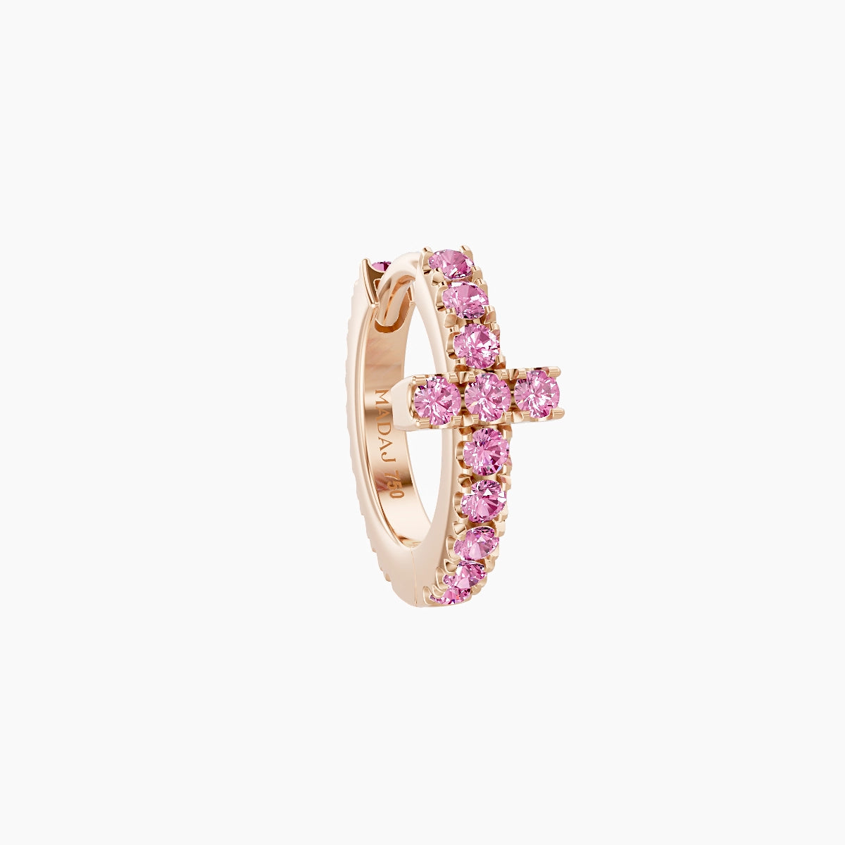 Hecate | 18k Rose Gold 6.5 mm Cross Pink Sapphire Hoop Piercing