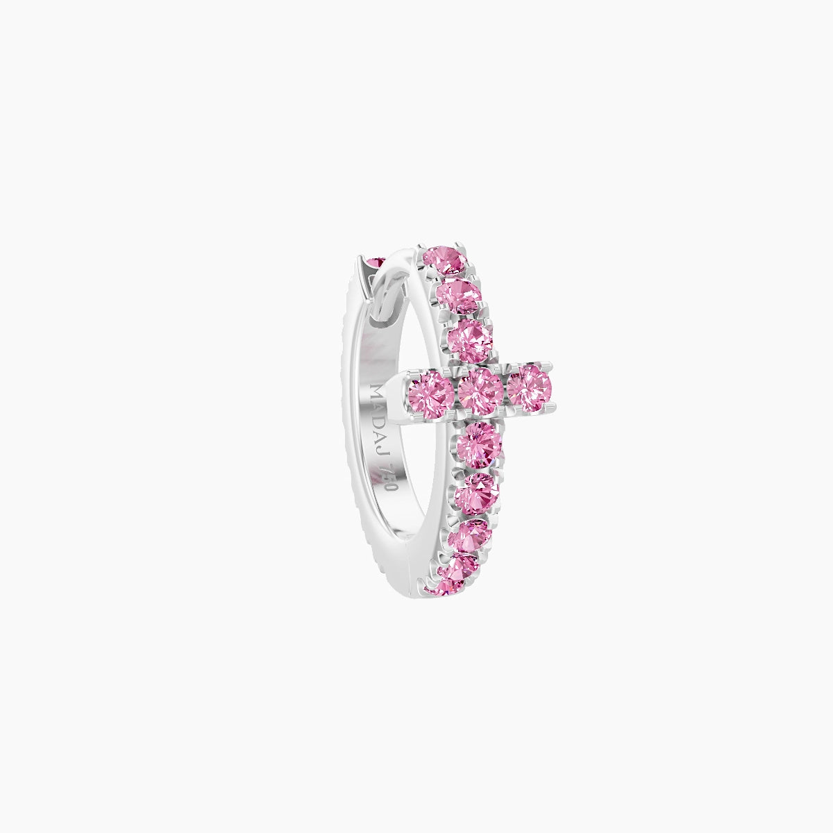 Hecate | 18k White Gold 6.5 mm Cross Pink Sapphire Hoop Piercing