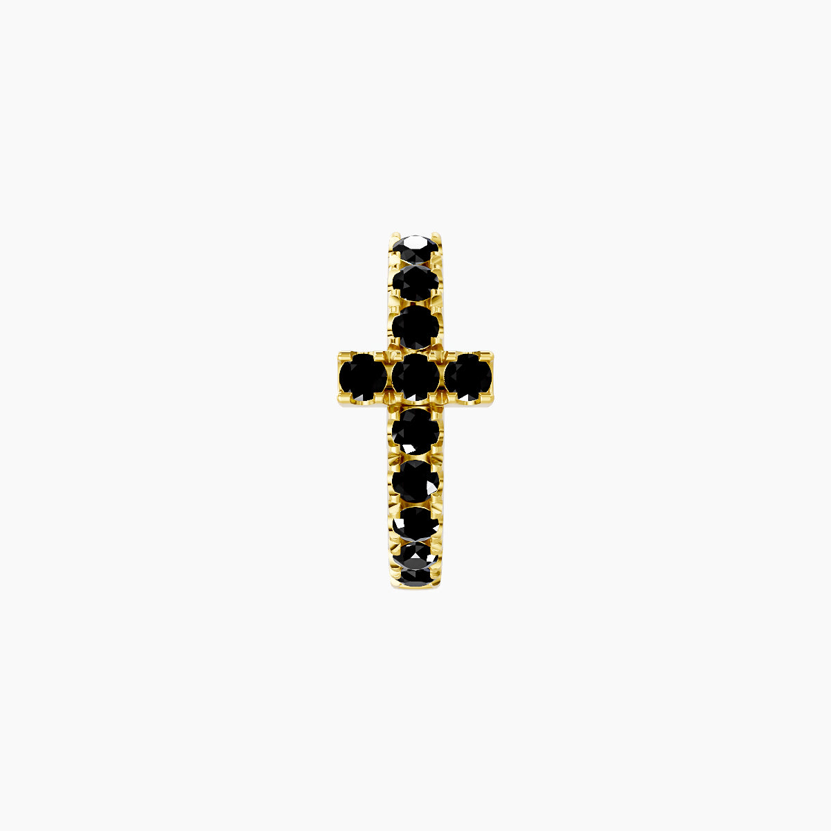 Hecate | 18k Yellow Gold 6.5 mm Cross Black Diamond Hoop Piercing