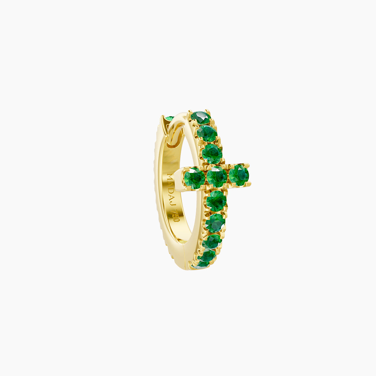 Hecate | 18k Yellow Gold 6.5 mm Cross Emerald Hoop Piercing