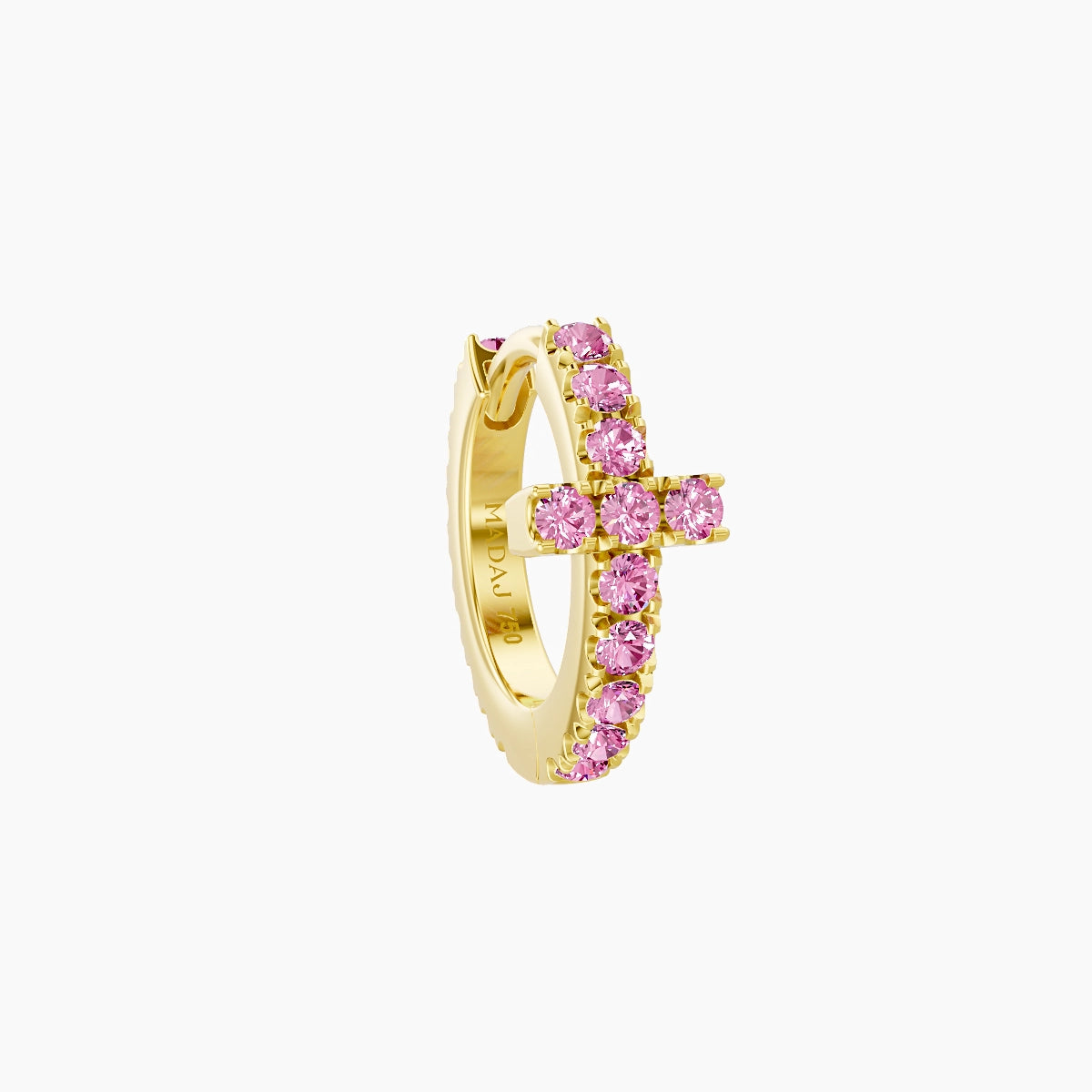 Hecate | 18k Yellow Gold 6.5 mm Cross Pink Sapphire Hoop Piercing