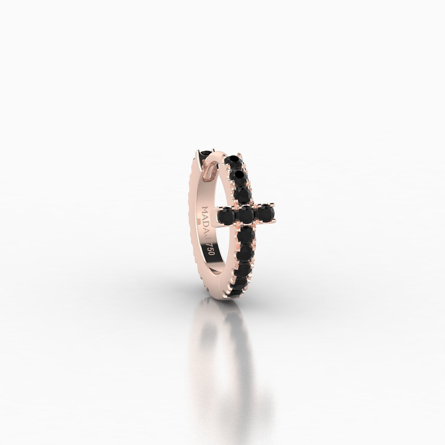 Hecate | 18k Rose Gold 6.5 mm Cross Black Diamond Hoop Piercing