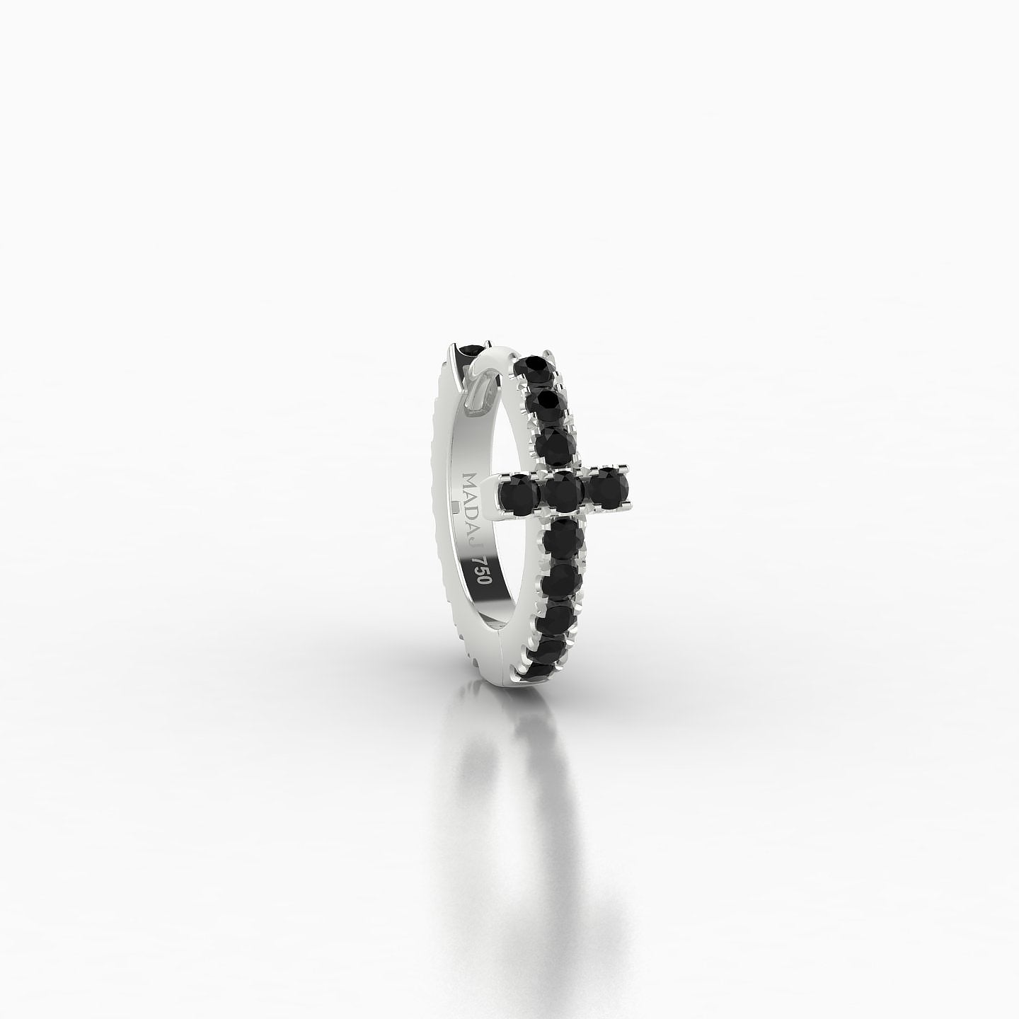 Hecate | 18k White Gold 6.5 mm Cross Black Diamond Hoop Piercing