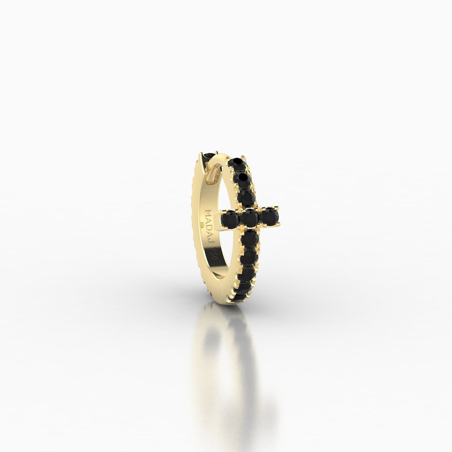 Hecate | 18k Yellow Gold 6.5 mm Cross Black Diamond Hoop Piercing