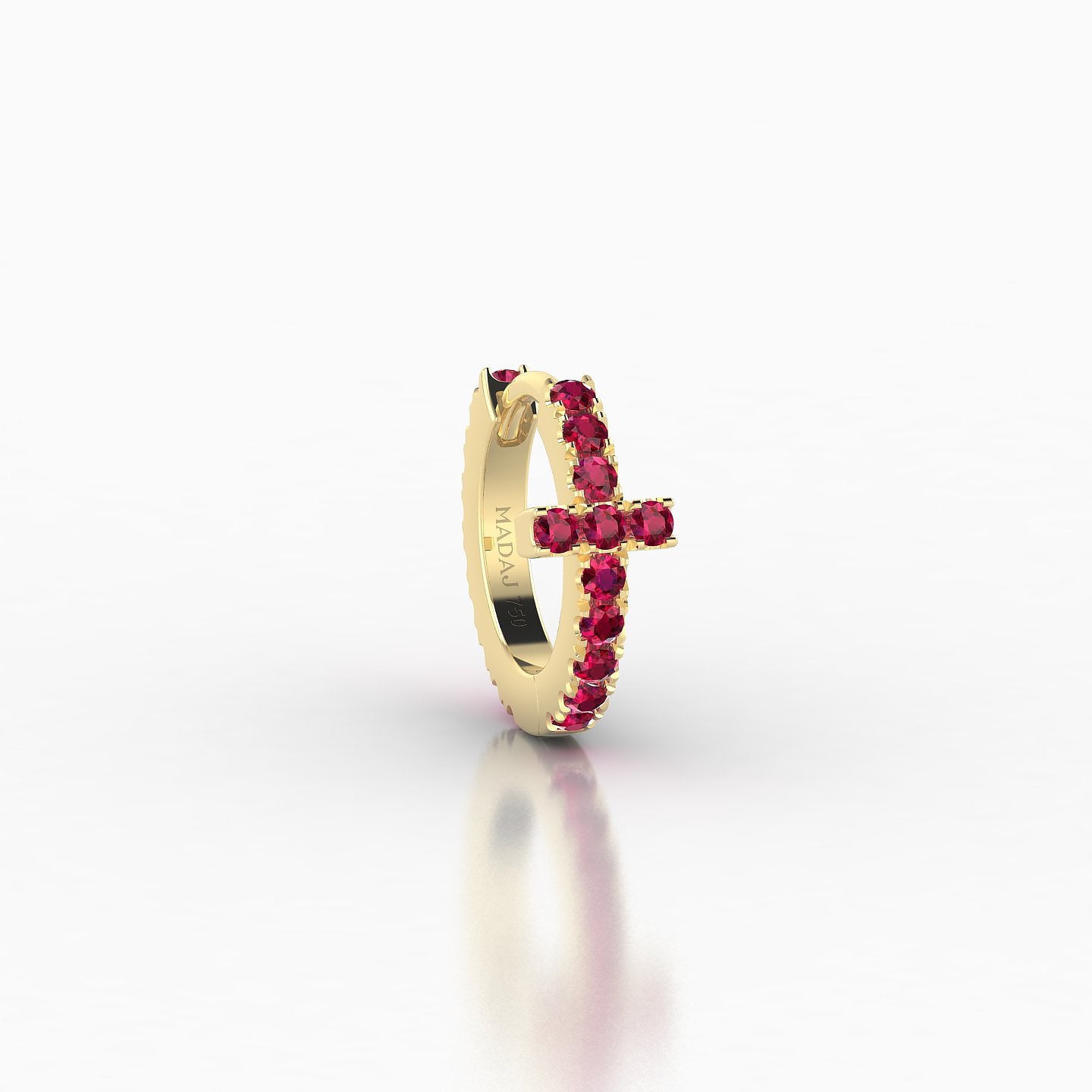 Hecate | 18k Yellow Gold 6.5 mm Cross Ruby Hoop Piercing