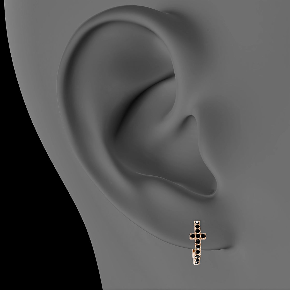 Hecate | 18k Rose Gold 8 mm Cross Black Diamond Hoop Piercing