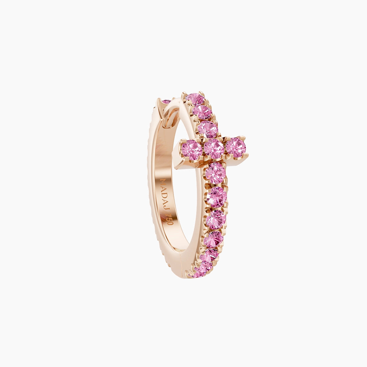 Hecate | 18k Rose Gold 8 mm Cross Pink Sapphire Hoop Piercing