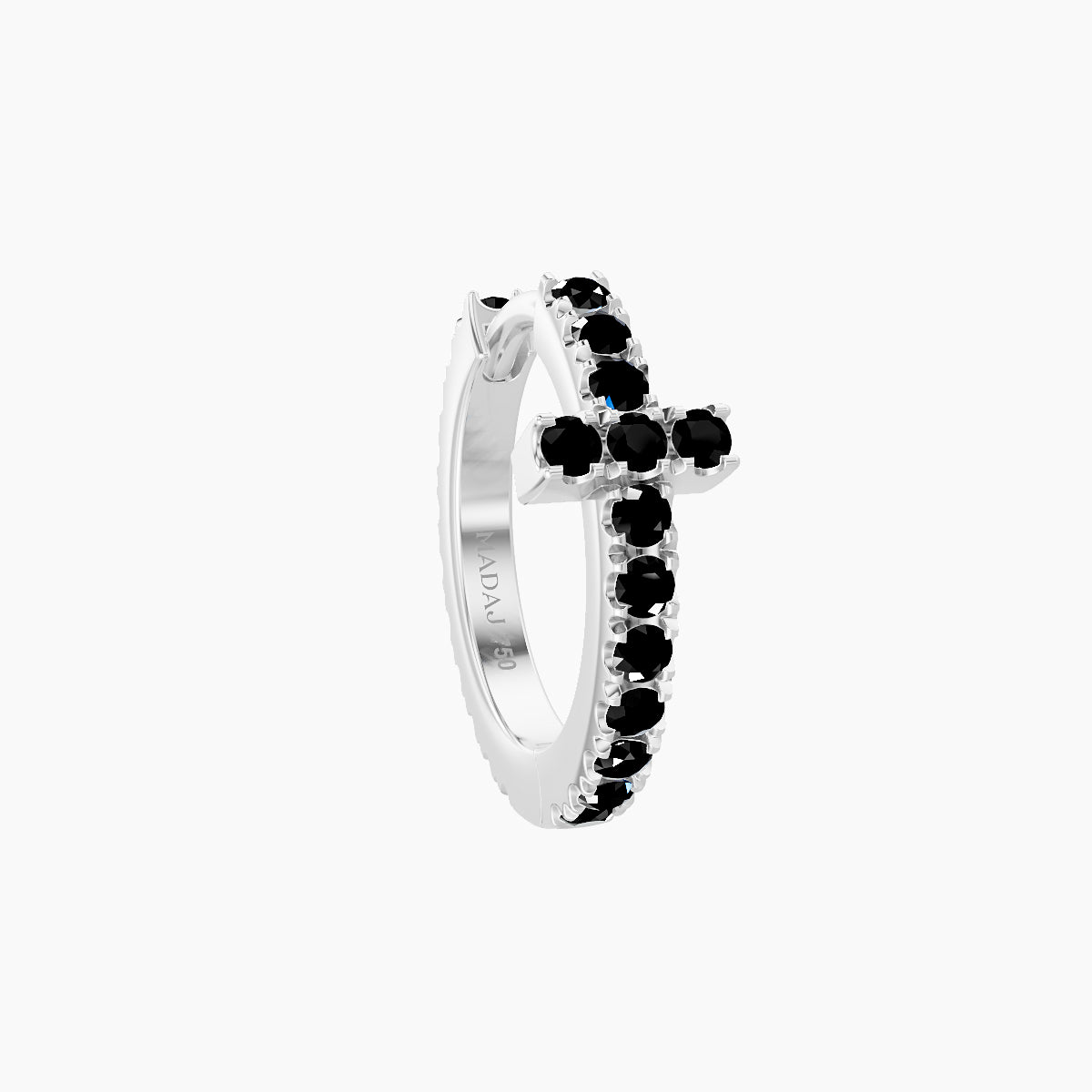 Hecate | 18k White Gold 8 mm Cross Black Diamond Hoop Piercing