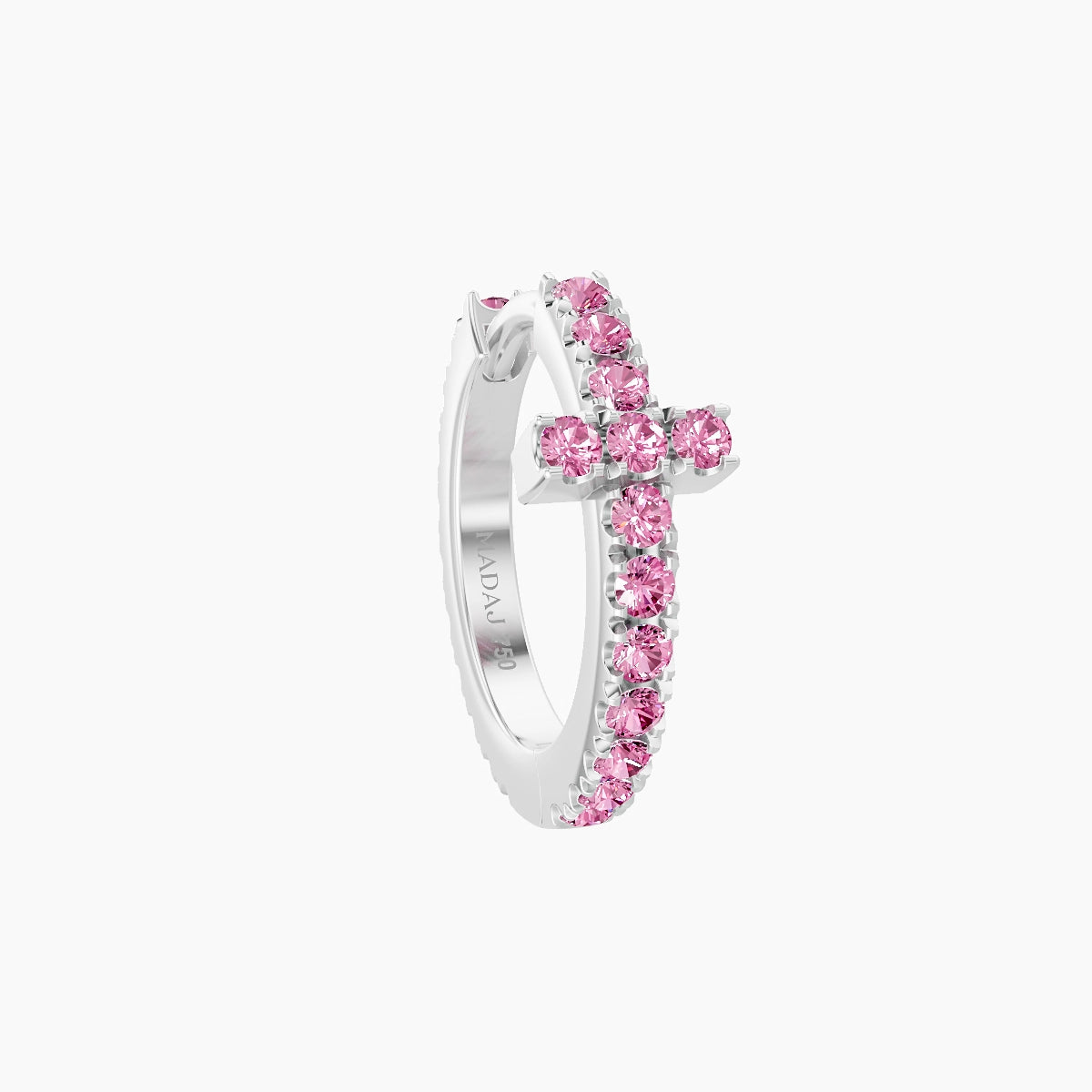 Hecate | 18k White Gold 8 mm Cross Pink Sapphire Hoop Piercing