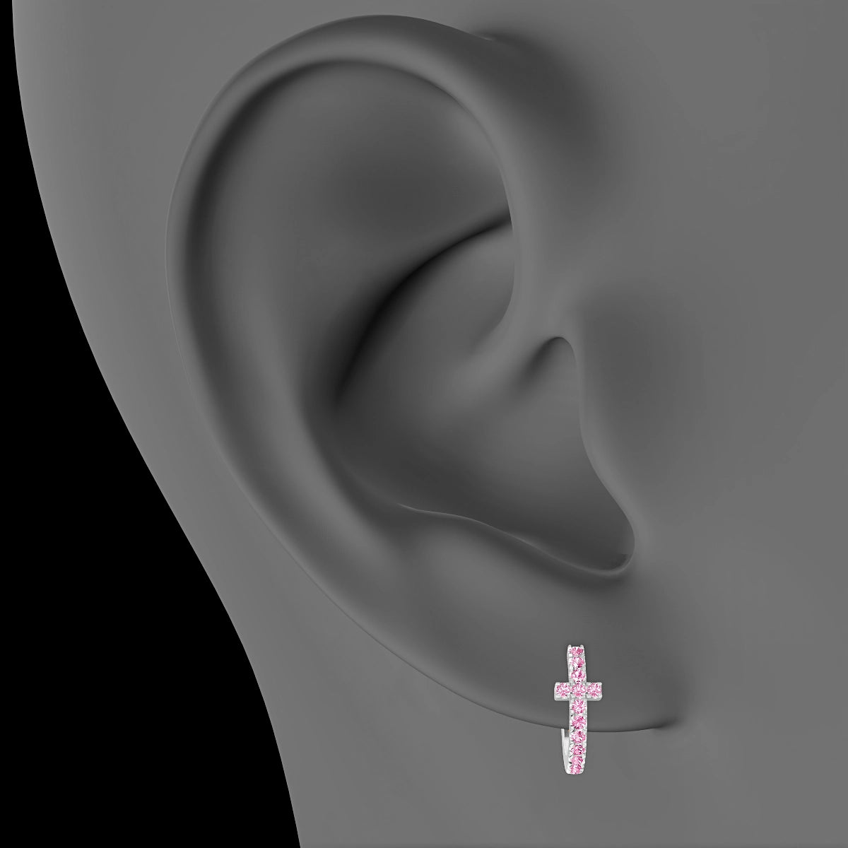 Hecate | 18k White Gold 8 mm Cross Pink Sapphire Hoop Piercing