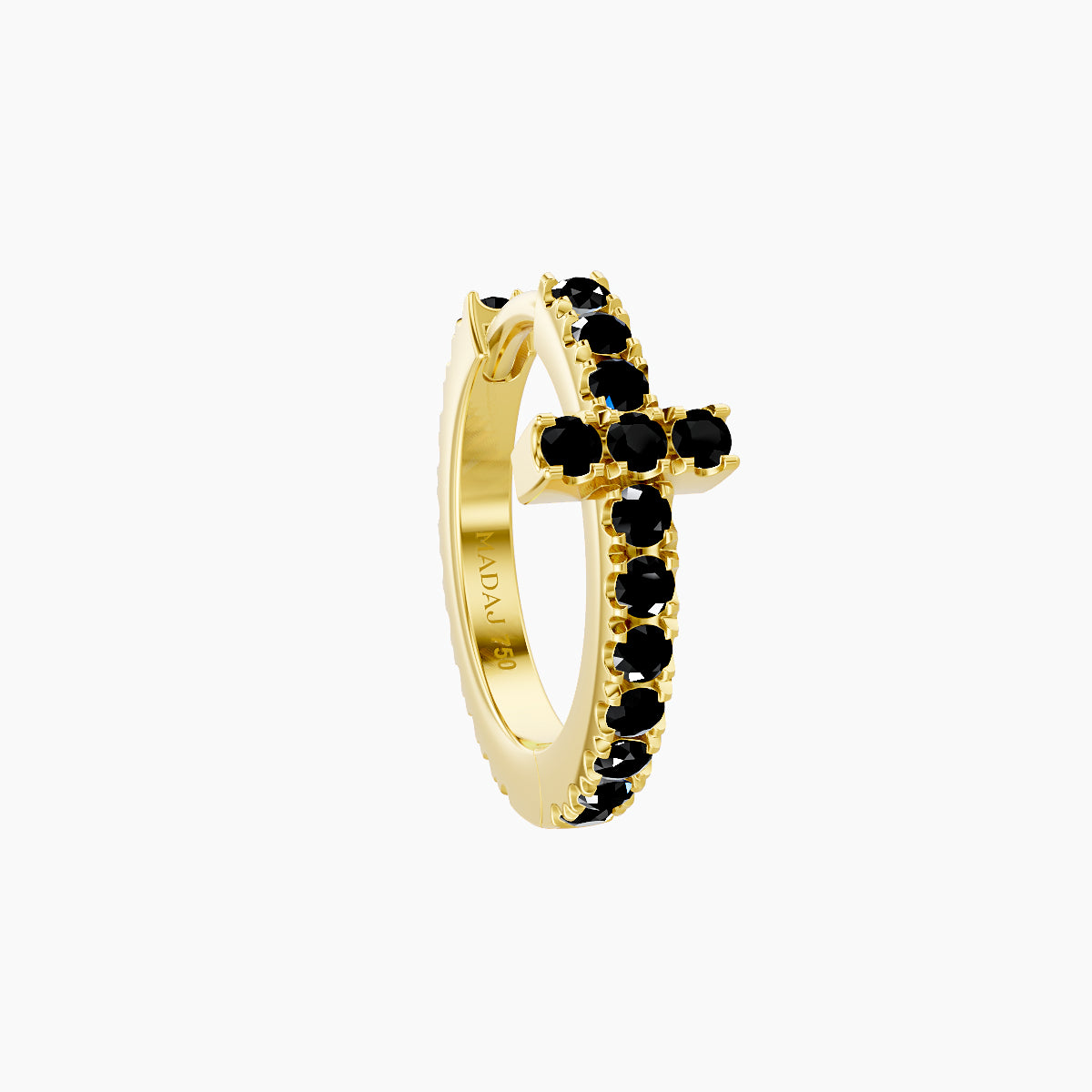 Hecate | 18k Yellow Gold 8 mm Cross Black Diamond Hoop Piercing