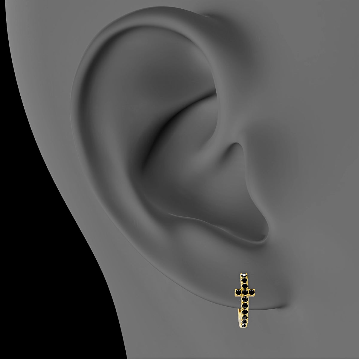Hecate | 18k Yellow Gold 8 mm Cross Black Diamond Hoop Piercing
